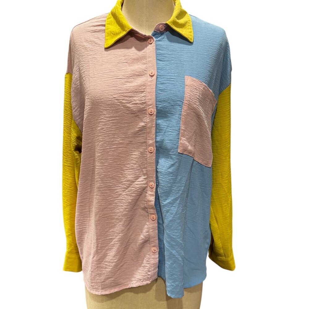 Love J Color Block Oversized Button Down Blouse S… - image 1